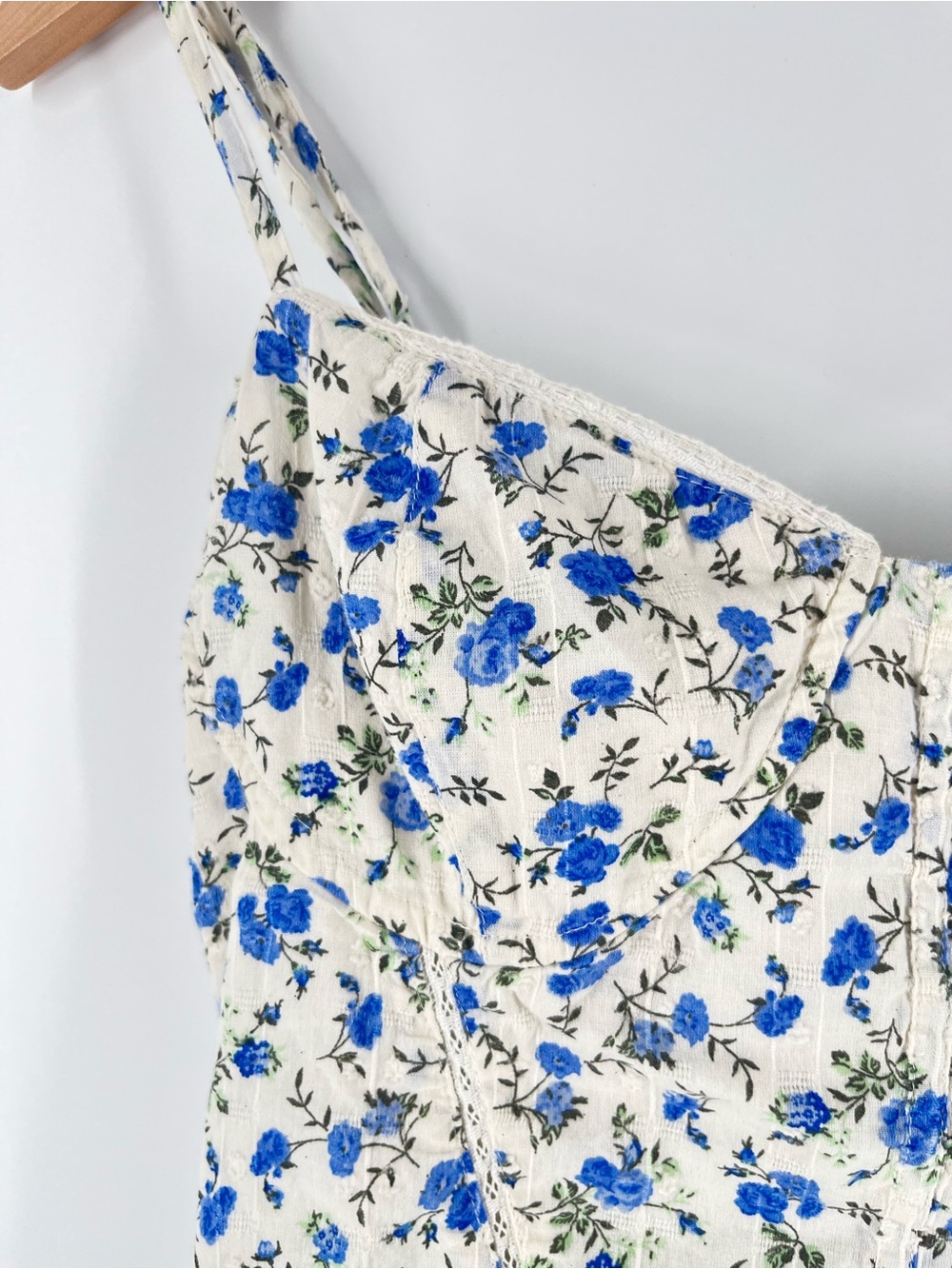 Bershka Blue Floral Corset Midi Dress Lace-Up Back Cotton Lined Women’s L - Picture 7 of 15